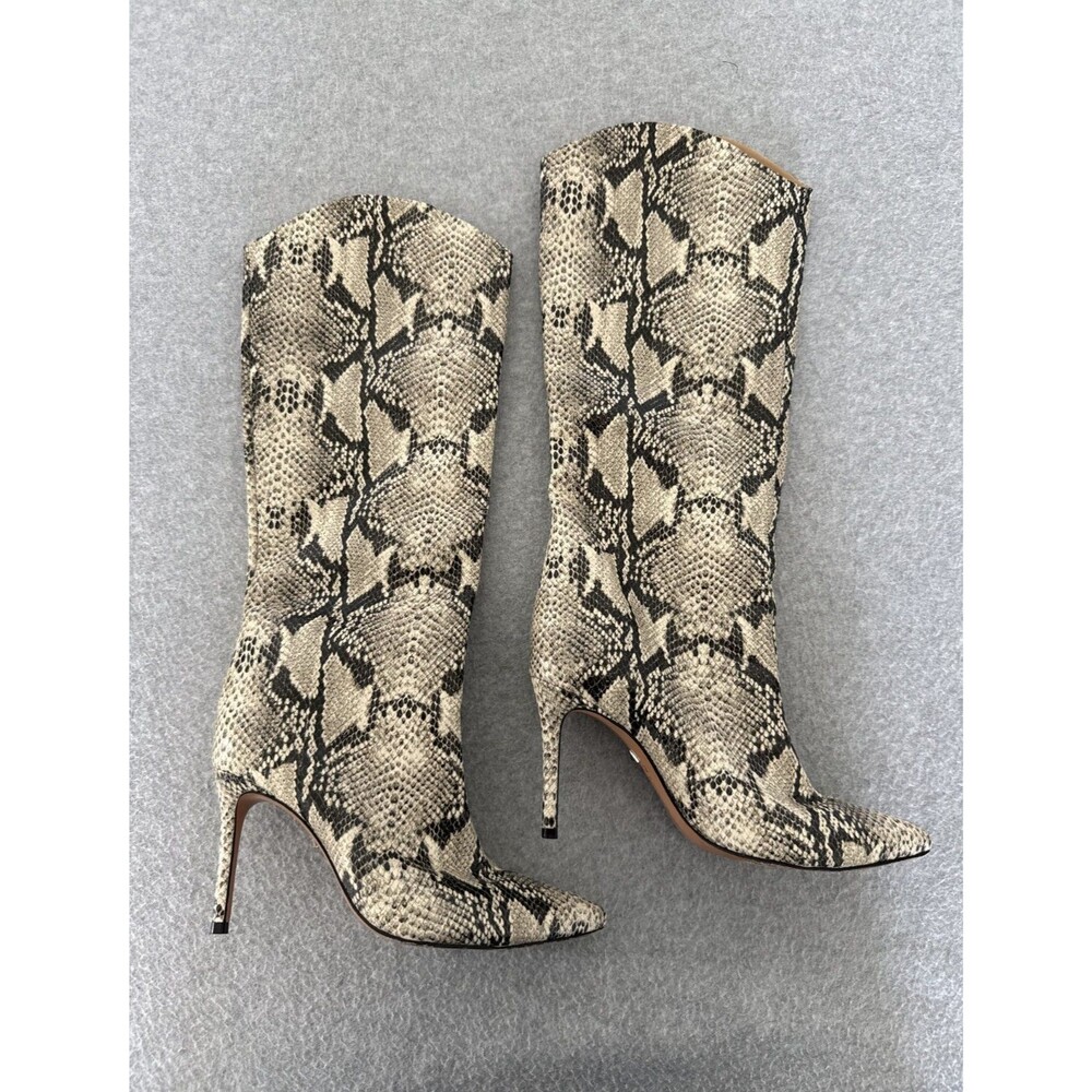 Schutz Maryana Pointed High Heel Tall Faux Snakeskin Leather Boots Size 7.5B - Picture 3 of 14